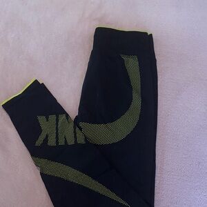 PINK Victoria's Secret Black and Neon Green Kids Leggings